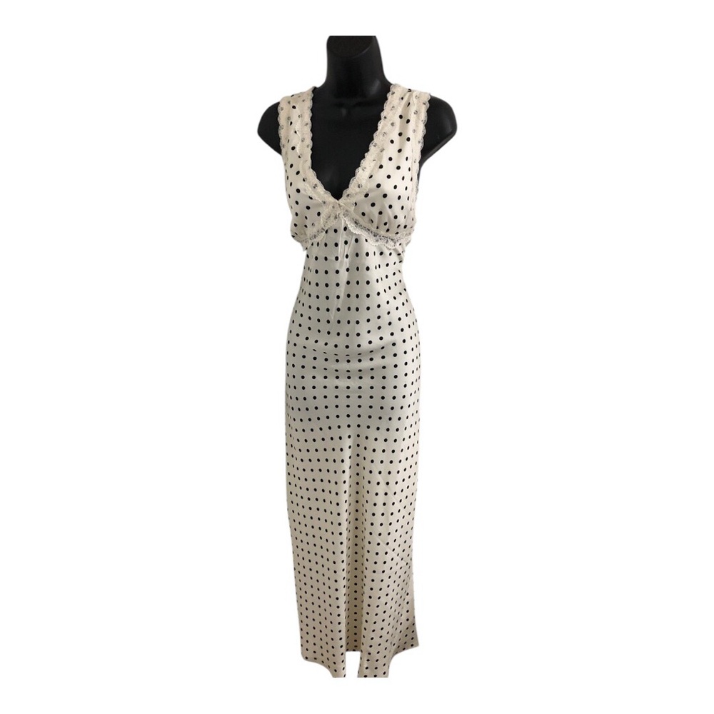Jessica Simpson white black polka dot lace trim satin effect‎ maxi dress size XL